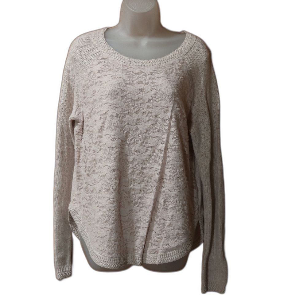 Anthropologie Light Pink Lace & Knit Long Sleeve Cashmere Blend Top Large